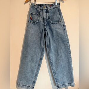 JNCO low down classics antique wash Wide Leg Jeans with Embroidered Back 26x30